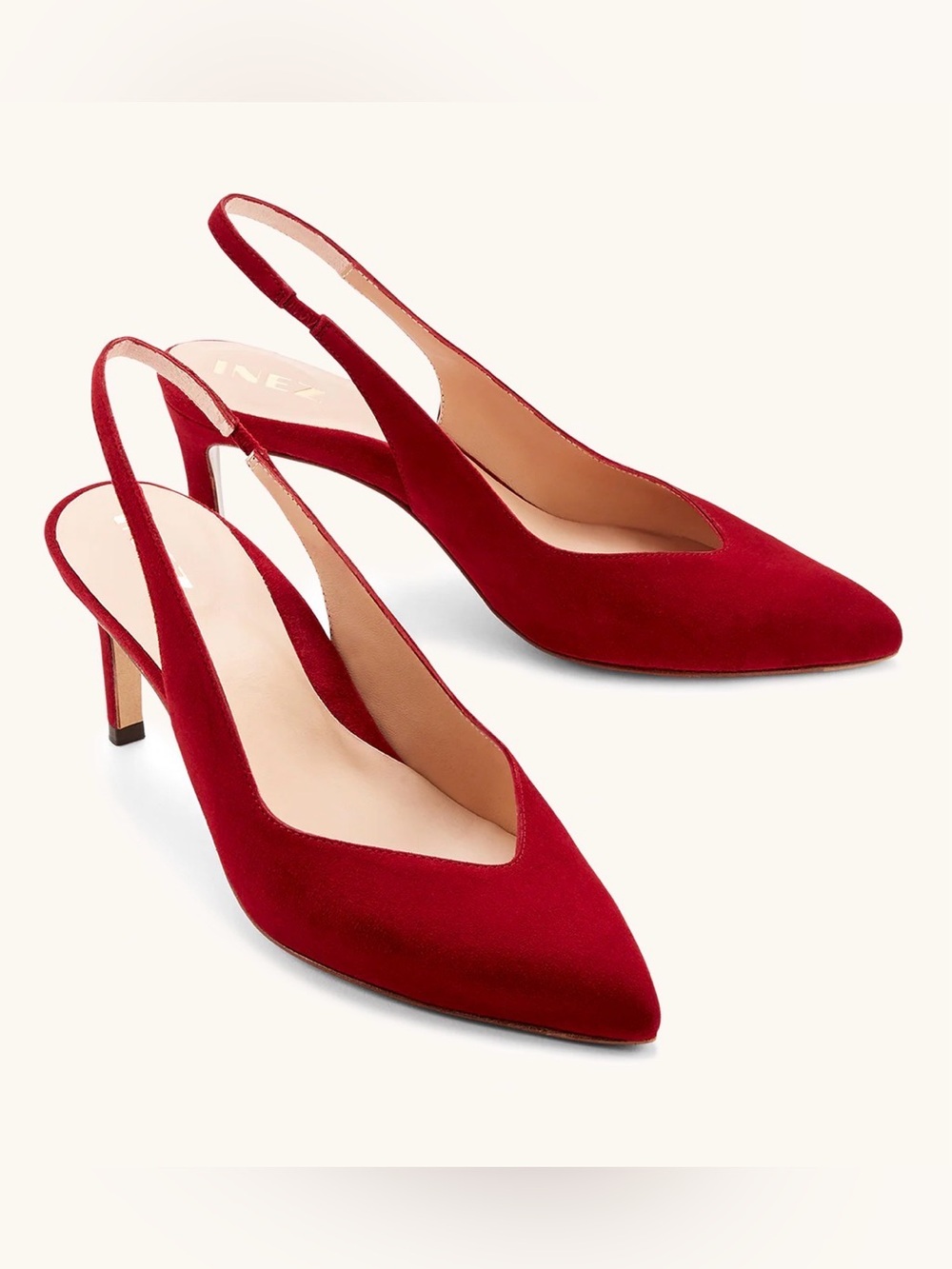 INEZ Red Suede Pointed Slingback Pumps